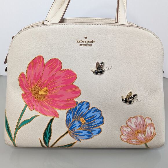 Kate Spade Cream Picnic Perfect Bee Lottie Handbag Crossbody Strap Floral Spring - Picture 3 of 12